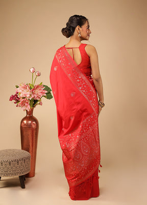Red Dupion Silk Saree With Blouse Piece