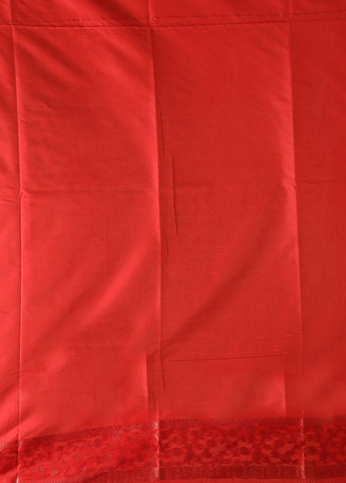 Red Dupion Silk Saree With Blouse Piece