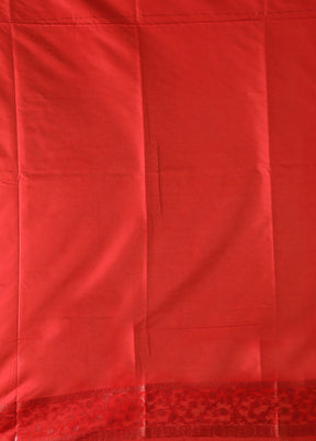 Red Dupion Silk Saree With Blouse Piece