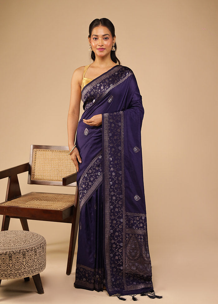 Blue Dupion Silk Saree With Blouse Piece