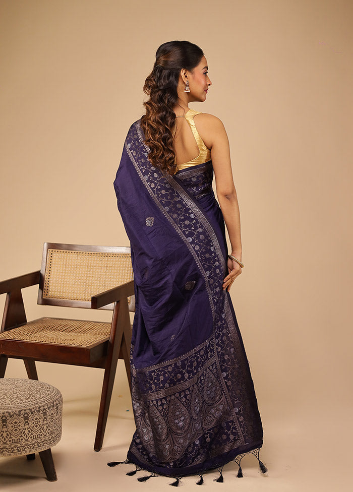 Blue Dupion Silk Saree With Blouse Piece
