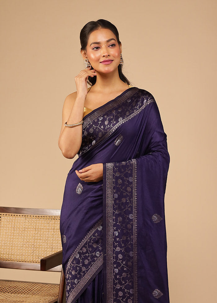 Blue Dupion Silk Saree With Blouse Piece