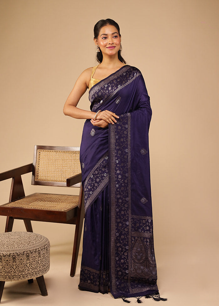 Blue Dupion Silk Saree With Blouse Piece