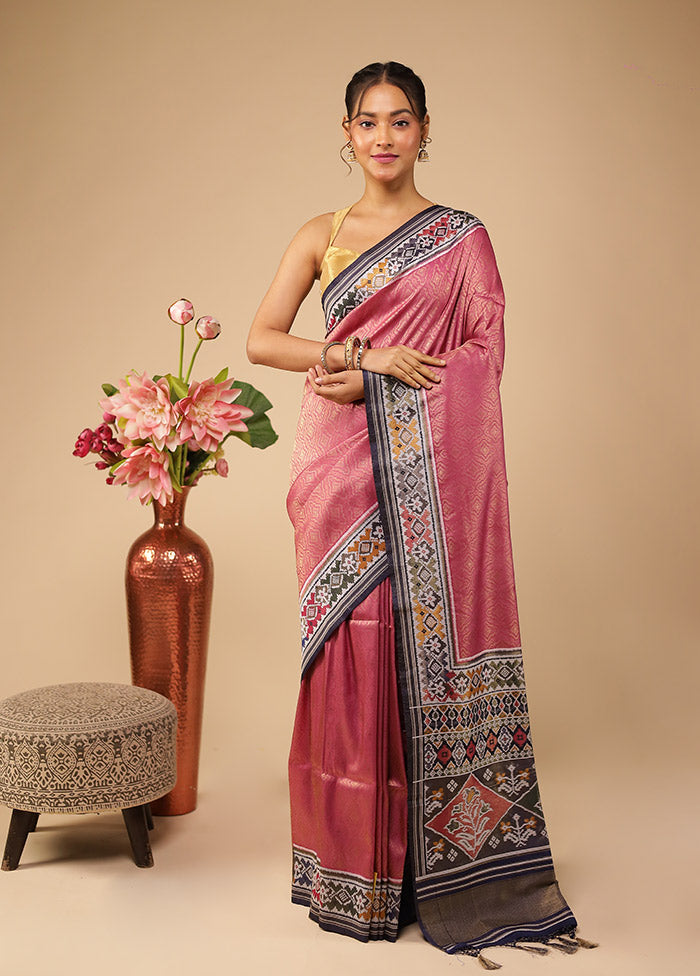 Pink Dupion Silk Saree With Blouse Piece