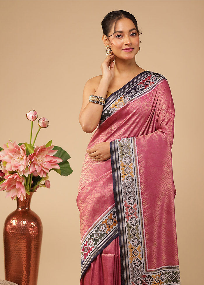 Pink Dupion Silk Saree With Blouse Piece