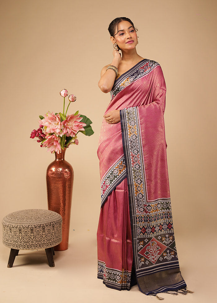 Pink Dupion Silk Saree With Blouse Piece
