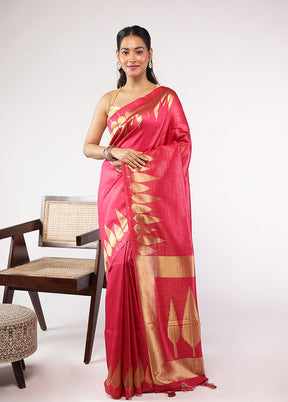 Pink Dupion Silk Saree With Blouse Piece