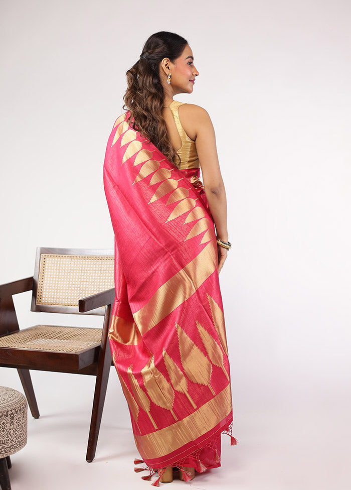 Pink Dupion Silk Saree With Blouse Piece