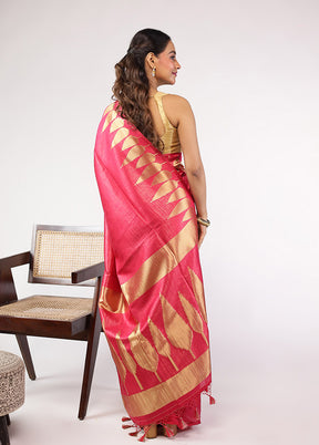 Pink Dupion Silk Saree With Blouse Piece