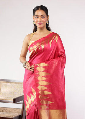 Pink Dupion Silk Saree With Blouse Piece