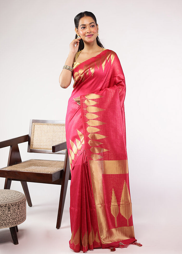 Pink Dupion Silk Saree With Blouse Piece