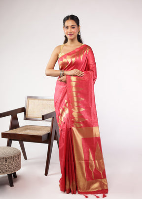Pink Dupion Silk Saree With Blouse Piece