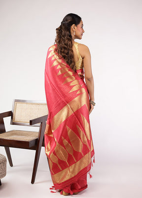 Pink Dupion Silk Saree With Blouse Piece