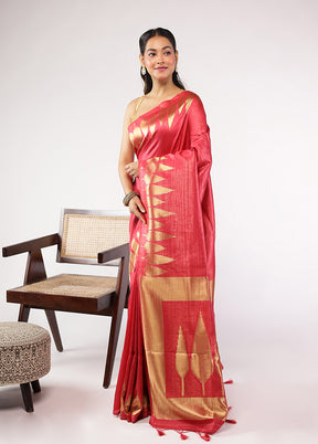 Pink Dupion Silk Saree With Blouse Piece