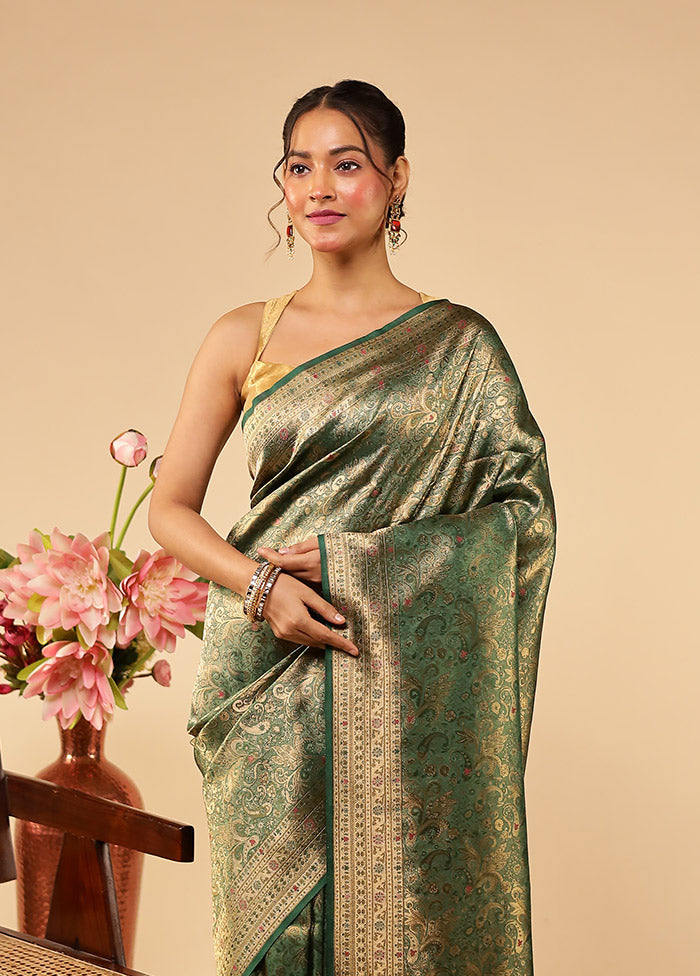 Green Dupion Silk Saree With Blouse Piece