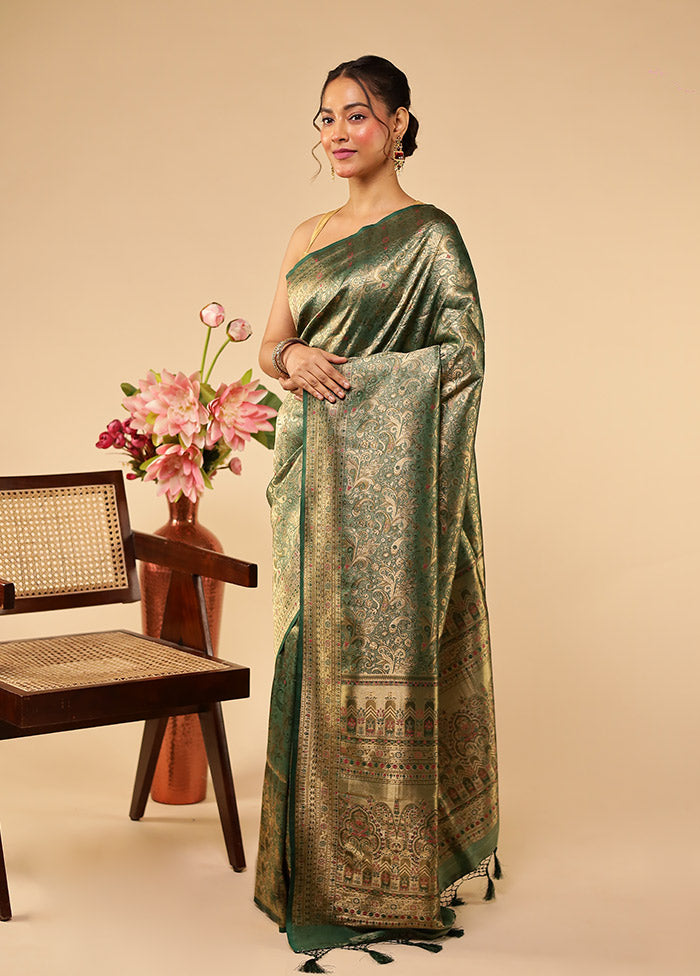 Green Dupion Silk Saree With Blouse Piece