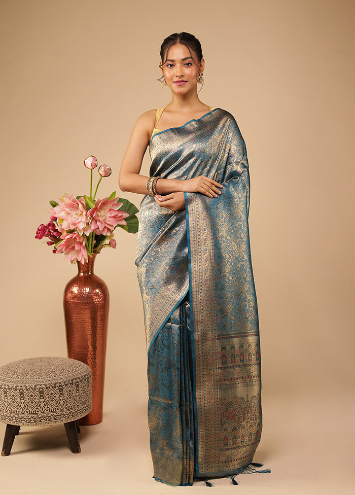 Green Dupion Silk Saree With Blouse Piece