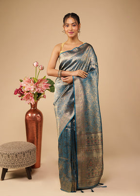 Green Dupion Silk Saree With Blouse Piece