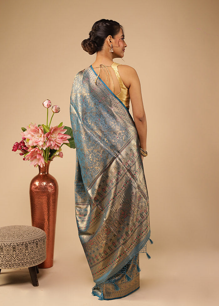 Green Dupion Silk Saree With Blouse Piece