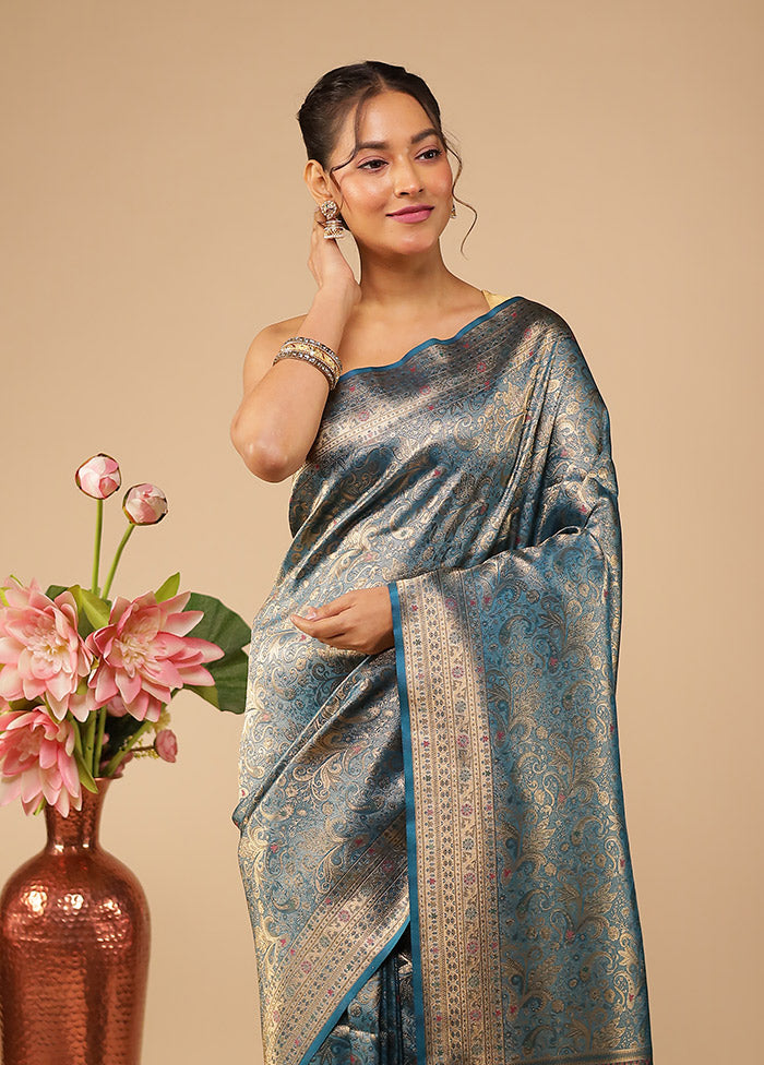 Green Dupion Silk Saree With Blouse Piece