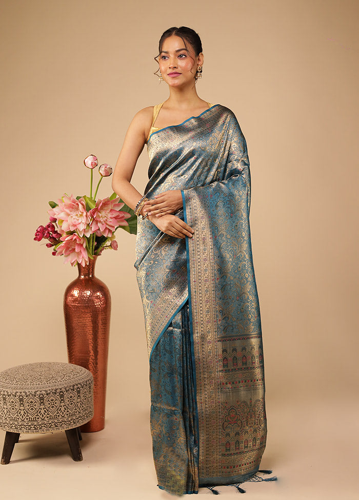 Green Dupion Silk Saree With Blouse Piece