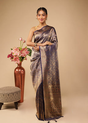 Blue Dupion Silk Saree With Blouse Piece