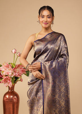 Blue Dupion Silk Saree With Blouse Piece