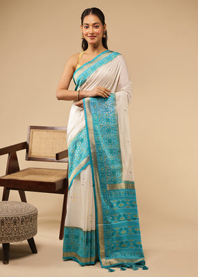 White Dupion Silk Saree With Blouse Piece
