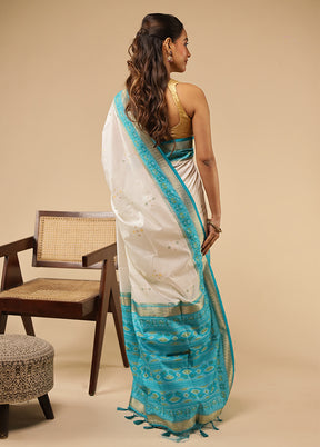 White Dupion Silk Saree With Blouse Piece