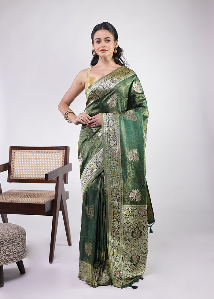 Green Dupion Silk Saree With Blouse Piece