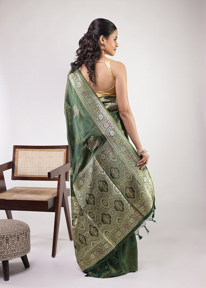 Green Dupion Silk Saree With Blouse Piece