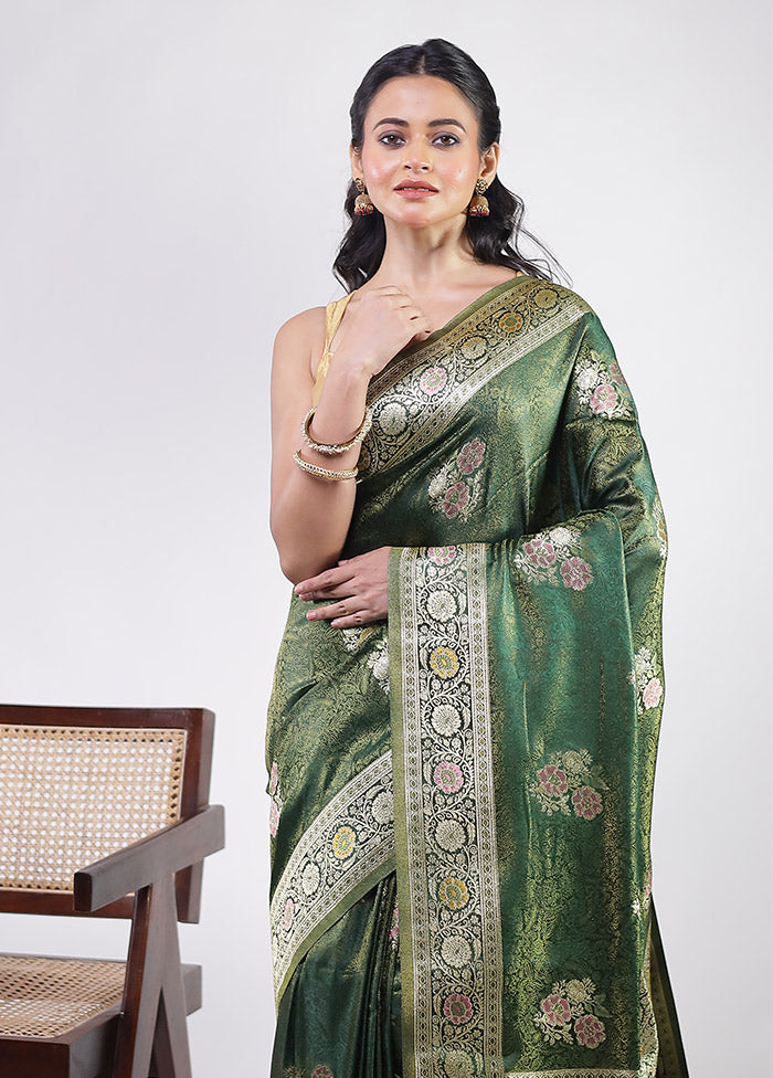 Green Dupion Silk Saree With Blouse Piece