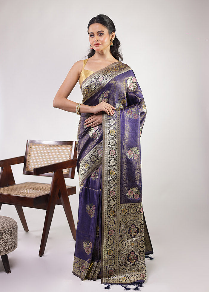 Blue Dupion Silk Saree With Blouse Piece