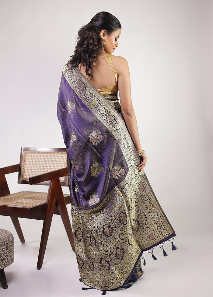 Blue Dupion Silk Saree With Blouse Piece