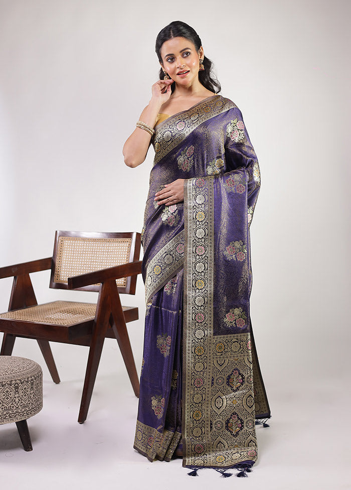 Blue Dupion Silk Saree With Blouse Piece
