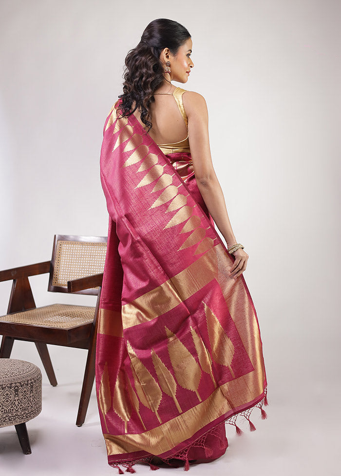 Pink Dupion Silk Saree With Blouse Piece