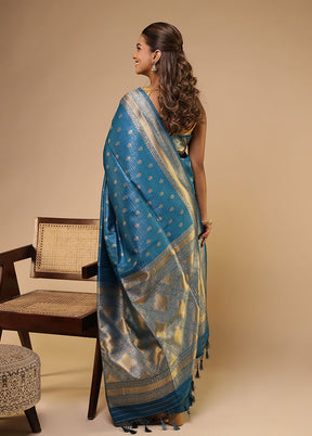 Blue Dupion Silk Saree With Blouse Piece