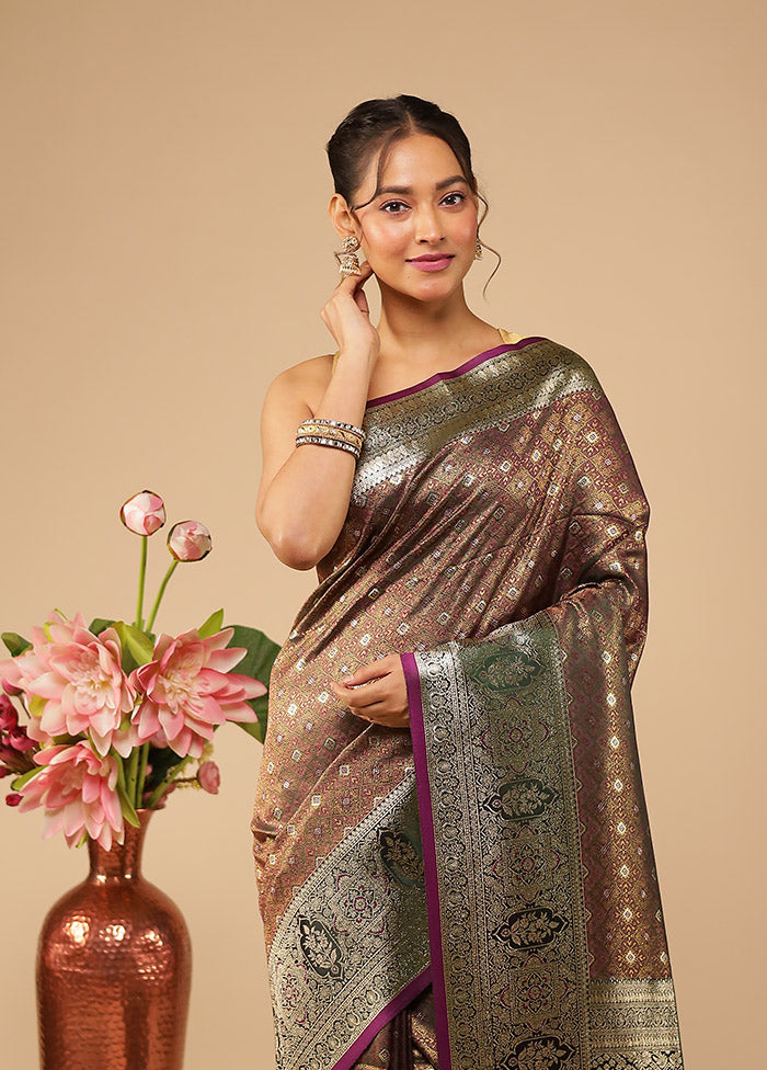 Purple Dupion Silk Saree With Blouse Piece