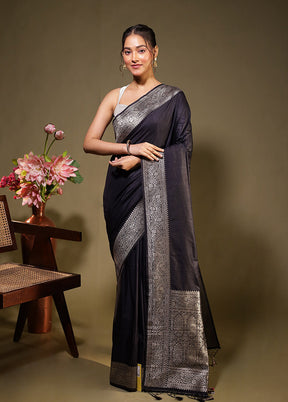 Black Dupion Silk Saree With Blouse Piece