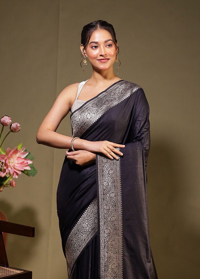 Black Dupion Silk Saree With Blouse Piece