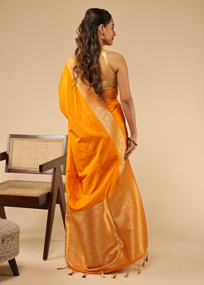 Yellow Dupion Silk Saree With Blouse Piece