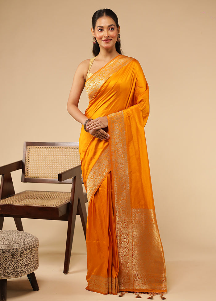 Yellow Dupion Silk Saree With Blouse Piece