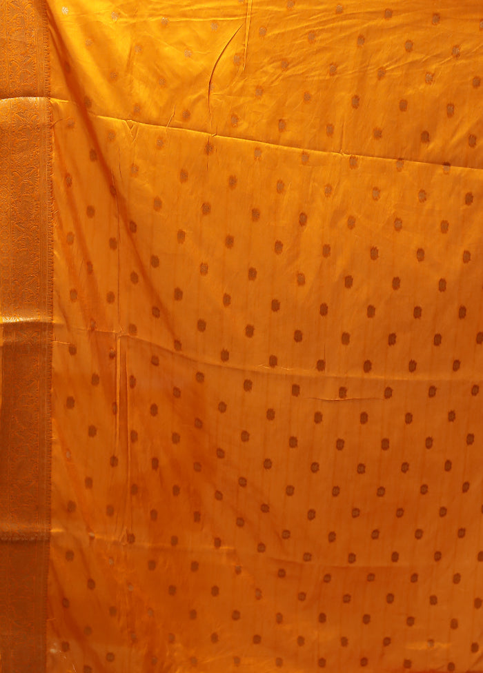 Yellow Dupion Silk Saree With Blouse Piece