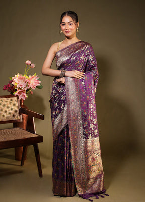 Purple Dupion Silk Saree With Blouse Piece