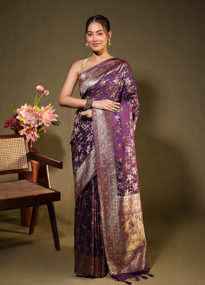 Purple Dupion Silk Saree With Blouse Piece