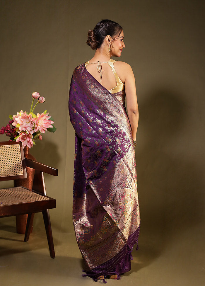 Purple Dupion Silk Saree With Blouse Piece