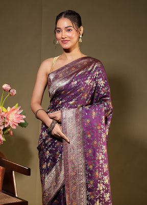 Purple Dupion Silk Saree With Blouse Piece