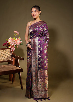 Purple Dupion Silk Saree With Blouse Piece