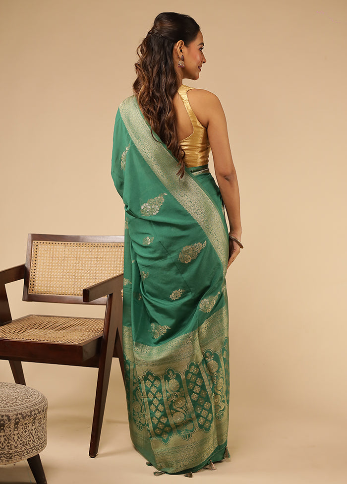 Green Dupion Silk Saree With Blouse Piece