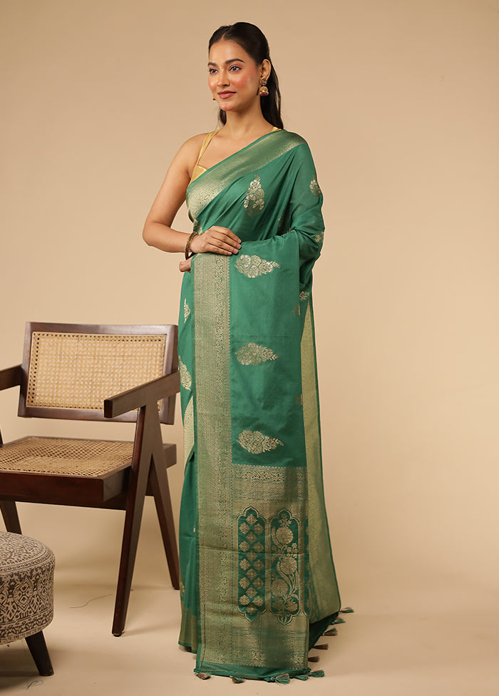 Green Dupion Silk Saree With Blouse Piece
